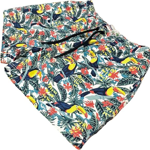 YP Threads Australia Mens Swim Shorts Sz 32 Tropical Colorful Birds Palm Trees - Picture 3 of 16